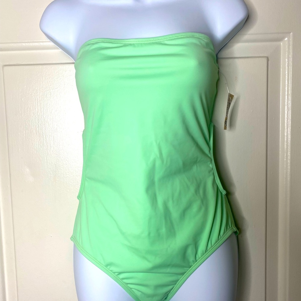 One piece lime green cut out swimsuit